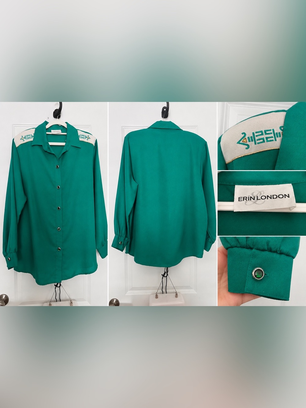 Vintage Erin London Emerald Western Long-Sleeve Blouse - 80s-90s